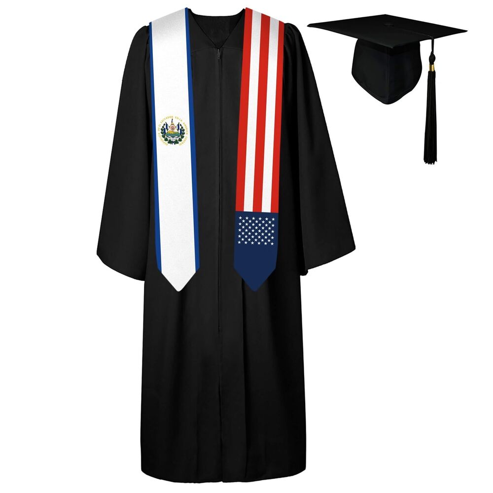 7805 72 Inch El Salvador Flag and USA Flag Graduation Sash Unisex Adults